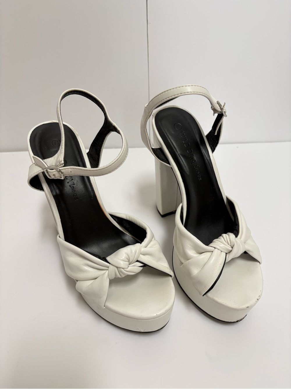 Wild Diva White Knotted Platform Block Heels